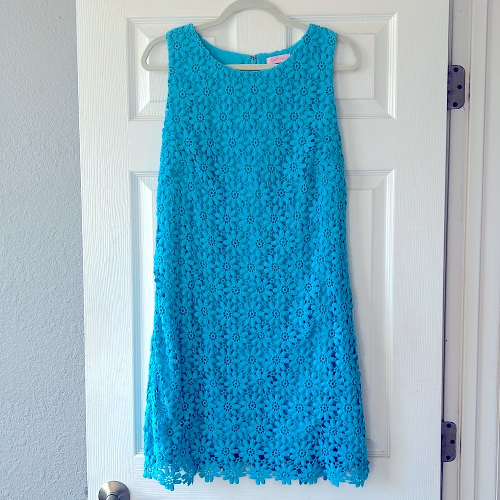 Lilly Pulitzer Lela shift lace dress in turquoise vintage floral lace